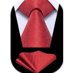 Enlision Herren Krawatte mit Einstecktuch Set - Kariert, Rot, Formell & Business