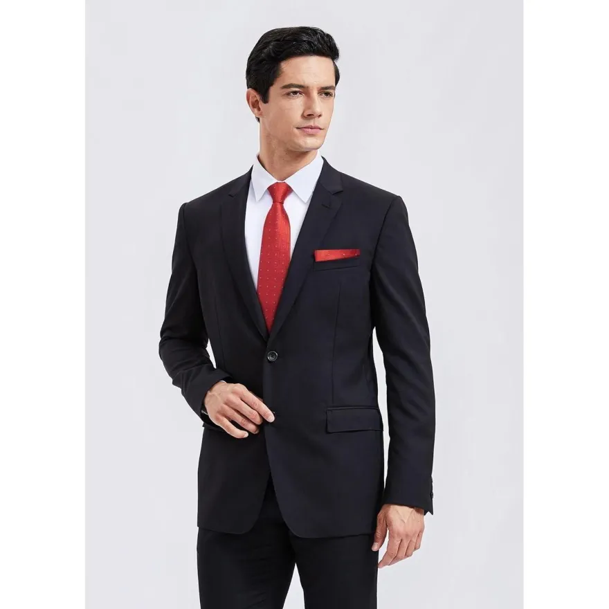 Enlision Herren Krawatte mit Einstecktuch Set - Kariert, Rot, Formell & Business