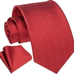 Enlision Herren Krawatte mit Einstecktuch Set - Kariert, Rot, Formell & Business
