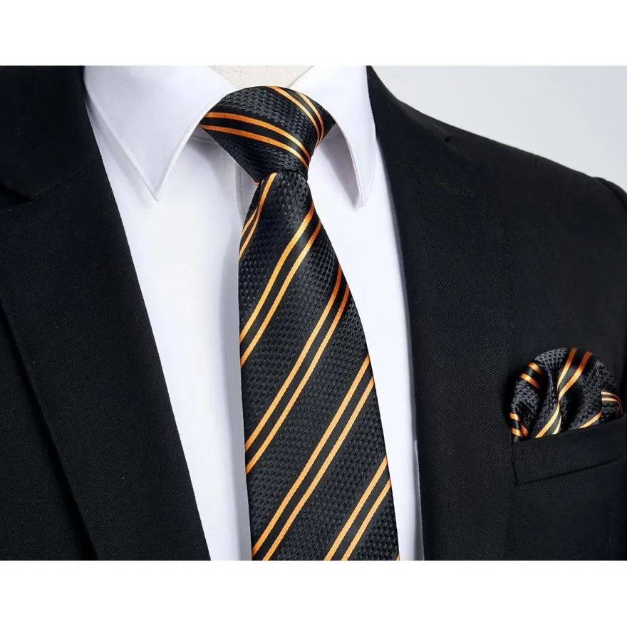 Enlision Herren Krawatte mit Einstecktuch Set - Kariert/Gestreift für Business