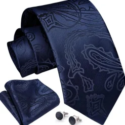 Enlision Herren Krawatten Set: Paisley Krawatte, Einstecktuch