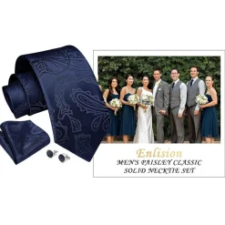 Enlision Herren Krawatten Set: Paisley Krawatte, Einstecktuch