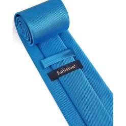 Enlision Herren Krawatte und Einstecktuch Set - Solide einfarbig Blau, ideal