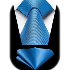 Enlision Herren Krawatte und Einstecktuch Set - Solide einfarbig Blau, ideal