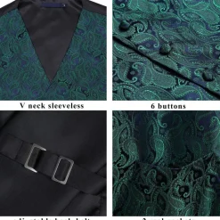 Enlision Herren Paisley Floral Jacquard Weste Krawatte Einstecktuch Anzug Set L