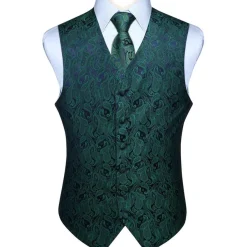 Enlision Herren Paisley Floral Jacquard Weste Krawatte Einstecktuch Anzug Set L