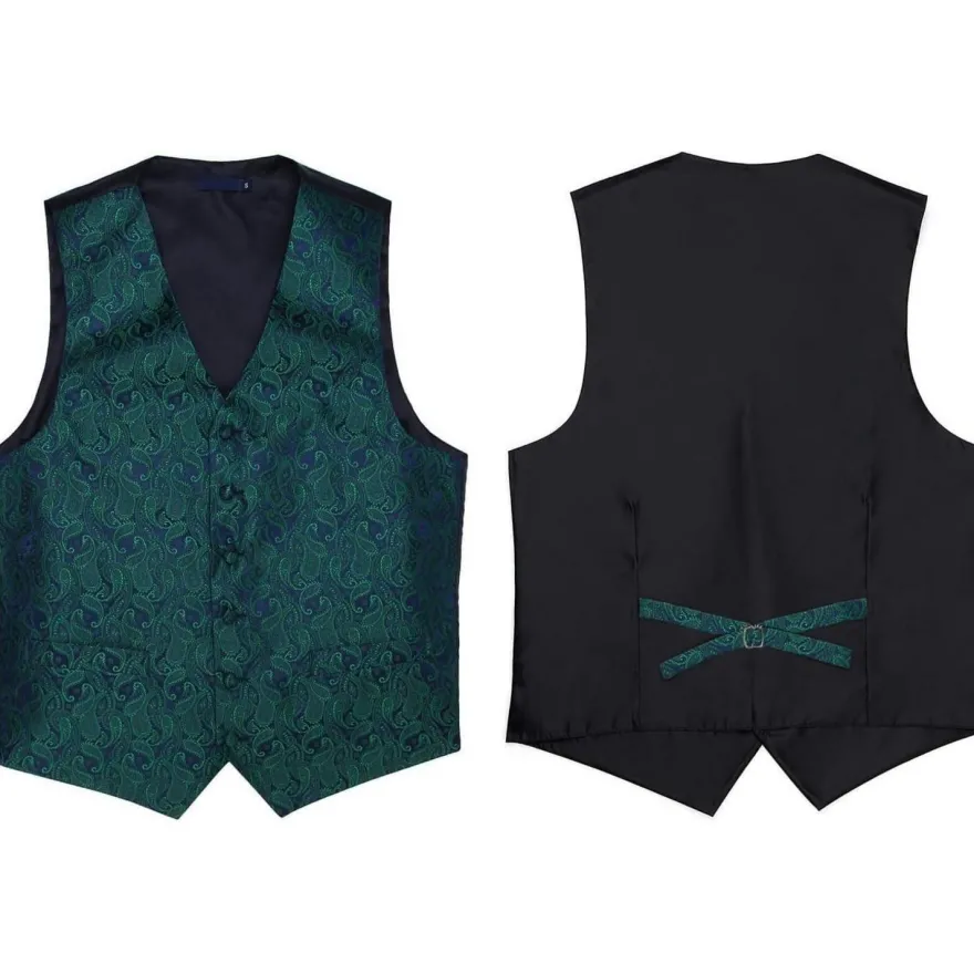 Enlision Herren Paisley Floral Jacquard Weste Krawatte Einstecktuch Anzug Set L