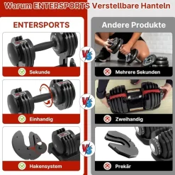 EnterSports Verstellbare Hantel 12kg - Platzsparend & Sicher für Ihr Training
