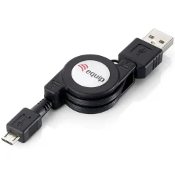 Equip USB Kabel 2.0 A -> micro B St/St 1.00m aufrollbar sw Polybeutel