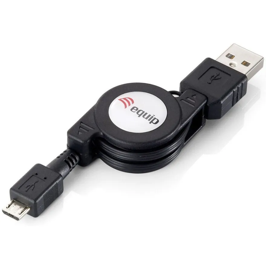 Equip USB Kabel 2.0 A -> micro B St/St 1.00m aufrollbar sw Polybeutel