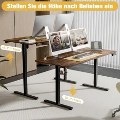 Ergomaker Höhenverstellbarer Schreibtisch 160x70cm, Elektrisch mit