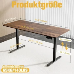 Ergomaker Höhenverstellbarer Schreibtisch 160x70cm, Elektrisch mit