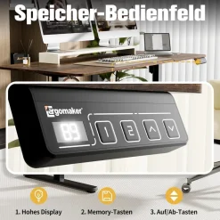 Ergomaker Höhenverstellbarer Schreibtisch 160x70cm, Elektrisch mit