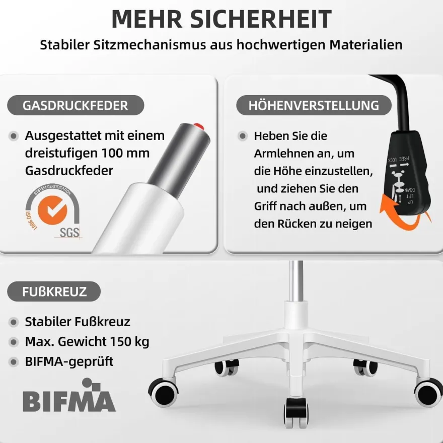 Ergonomischer Bürostuhl, Rosa, Lendenstütze, Armlehnen, Höhenverstellbar