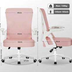Ergonomischer Bürostuhl, Rosa, Lendenstütze, Armlehnen, Höhenverstellbar