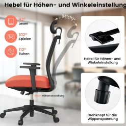 Ergonomischer Bürostuhl, Schreibtischstuhl mit hoher Rückenlehne, Lendenstütze