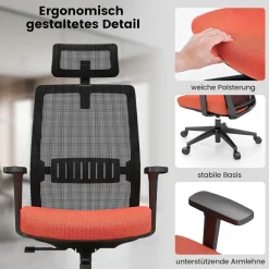 Ergonomischer Bürostuhl, Schreibtischstuhl mit hoher Rückenlehne, Lendenstütze