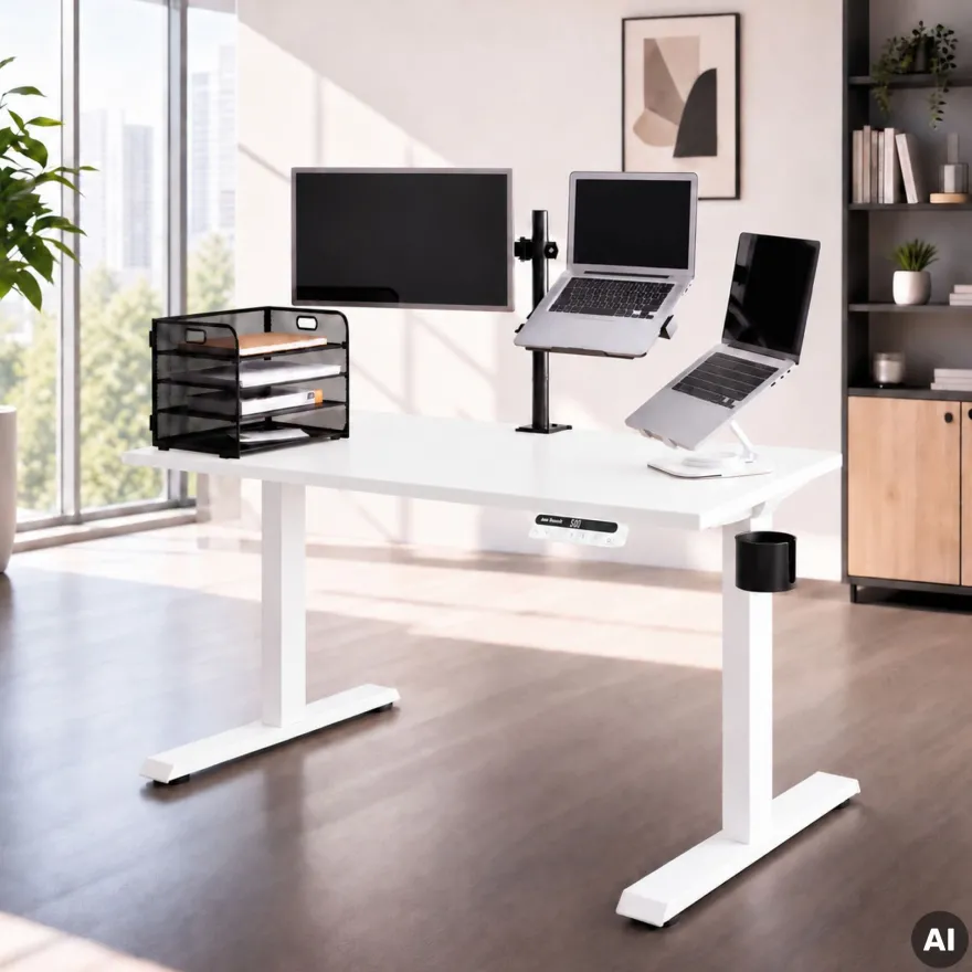 Ergonomischer, höhenverstellbarer Schreibtisch, weiß: 120 x 60 cm: ARIA