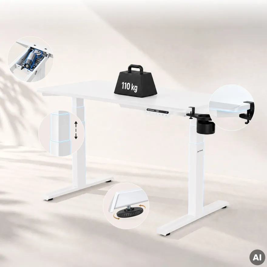 Ergonomischer, höhenverstellbarer Schreibtisch, weiß: 120 x 60 cm: ARIA