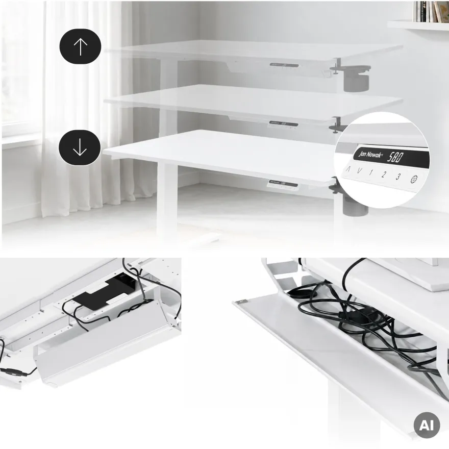 Ergonomischer, höhenverstellbarer Schreibtisch, weiß: 120 x 60 cm: ARIA