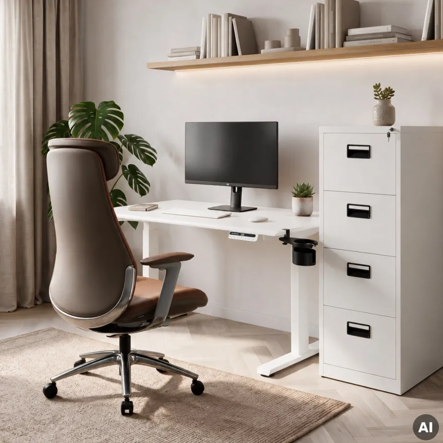 Ergonomischer, höhenverstellbarer Schreibtisch, weiß: 120 x 60 cm: ARIA