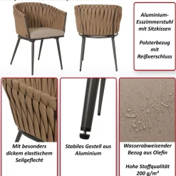 6er-Set Aluminium-Esszimmerstuhl HWC-N38, Indoor Stuhl, Olefin Seilgeflecht Rope