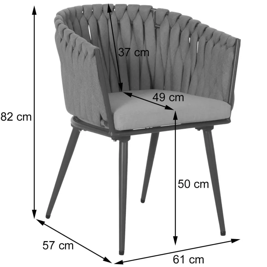 6er-Set Aluminium-Esszimmerstuhl HWC-N38, Indoor Stuhl, Olefin Seilgeflecht Rope