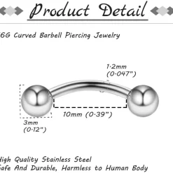 10er Set Curved Barbell Piercing Edelstahl 16G 10mm Augenbrauen Lippen Helix