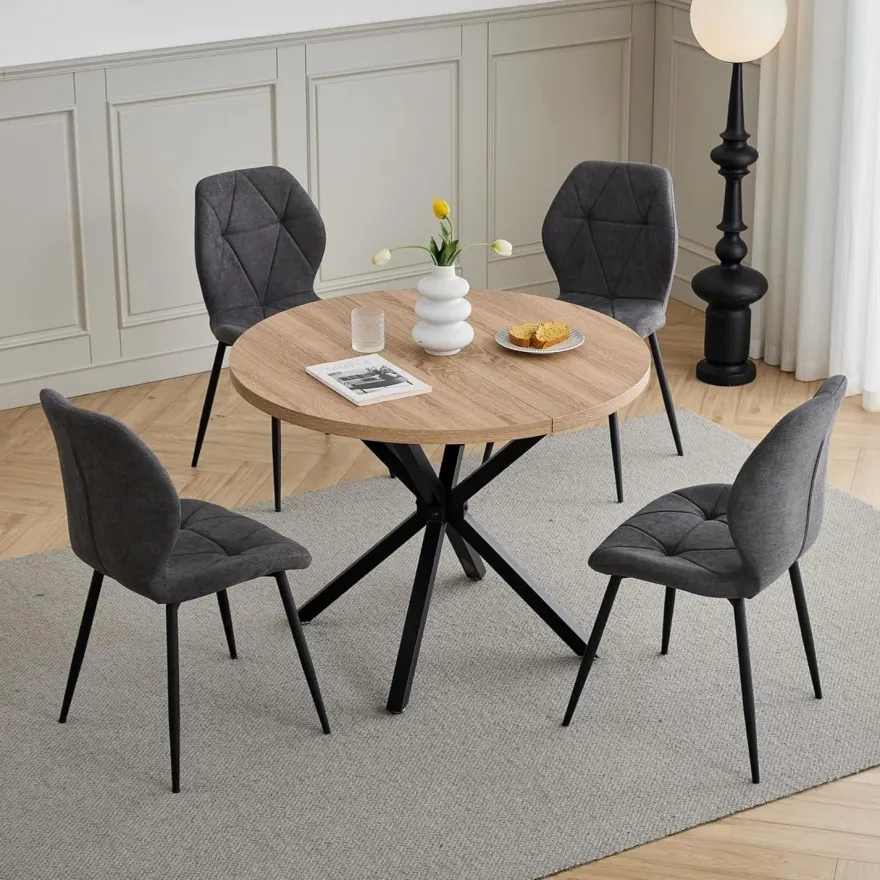 8er-Set Esszimmerstühle aus Leinen, gepolstert mit hochdichtem