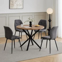 8er-Set Esszimmerstühle aus Leinen, gepolstert mit hochdichtem
