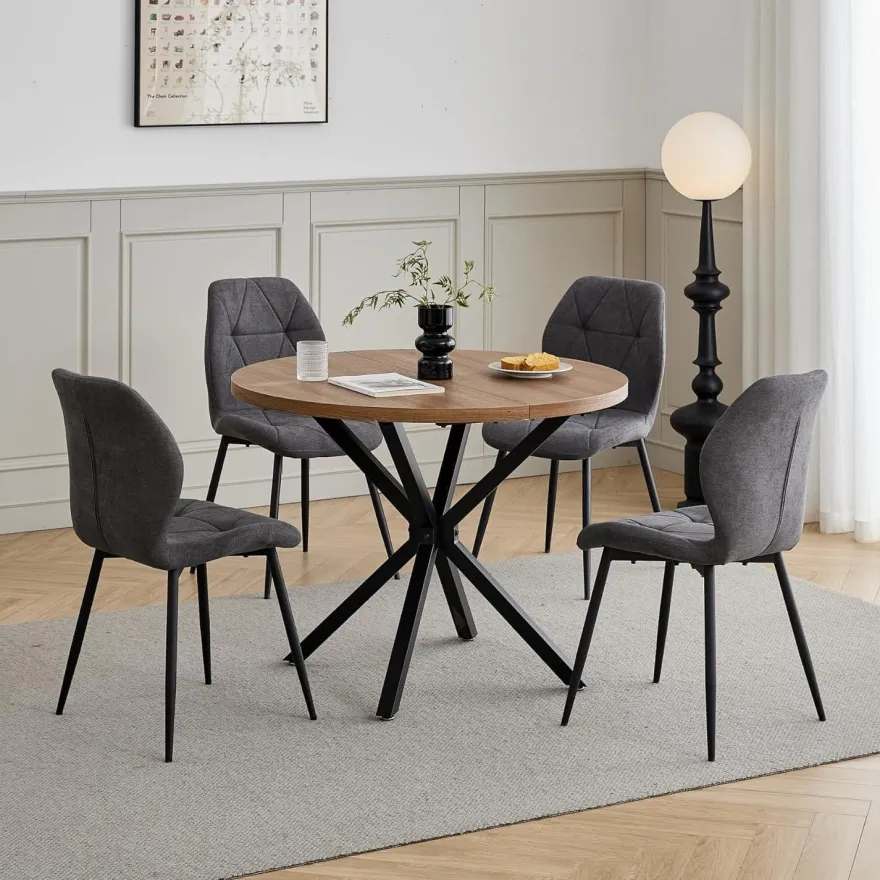 8er-Set Esszimmerstühle aus Leinen, gepolstert mit hochdichtem