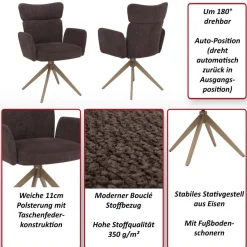 6er-Set Esszimmerstuhl HWC-N11, drehbar Auto-Return Stoff Bouclé 350g/m²