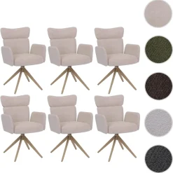6er-Set Esszimmerstuhl HWC-N11, drehbar Auto-Return Stoff Bouclé 350g/m²