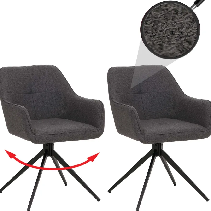 2er-Set Esszimmerstuhl HWC-O47, Küchenstuhl, drehbar Auto-Return, Stoff 270g/m²