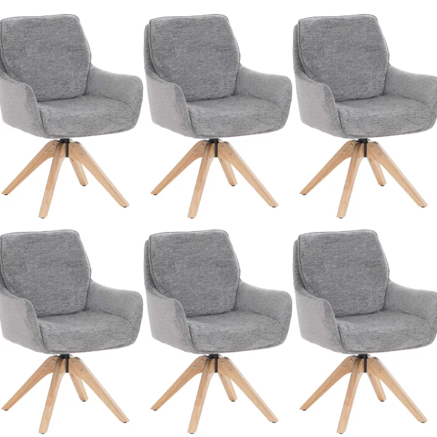 6er-Set Esszimmerstuhl HWC-Q37, Stoff 680g/m² Chenille Holz MVG