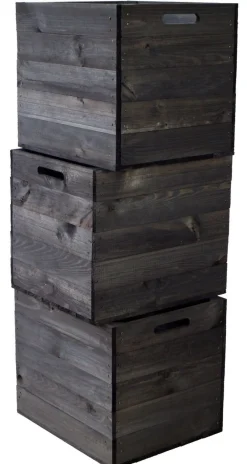 2er set Holzkiste schwarz lasiert passend für Kallax und Expeditregale Regaleinsatz