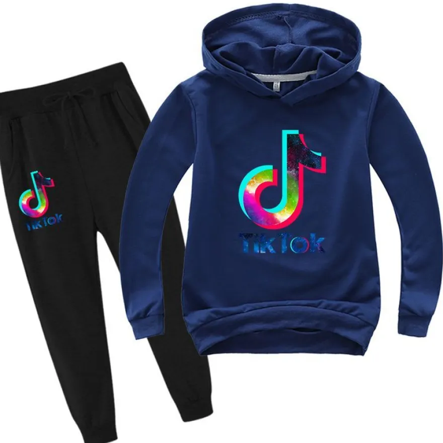 2er Set Junge Mädchen Tik Tok Hoodie Anzug Kinder Tide Pullover mit Hose