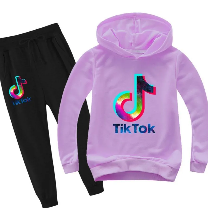 2er Set Junge Mädchen Tik Tok Hoodie Anzug Kinder Tide Pullover mit Hose