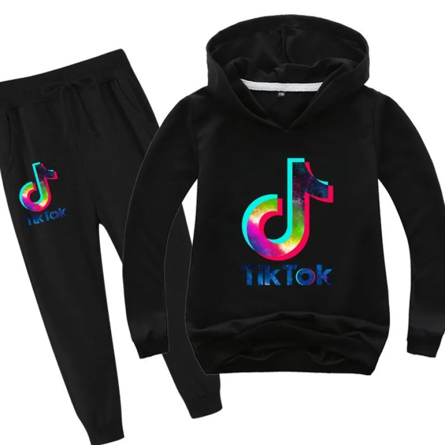2er Set Junge Mädchen Tik Tok Hoodie Anzug Kinder Tide Pullover mit Hose