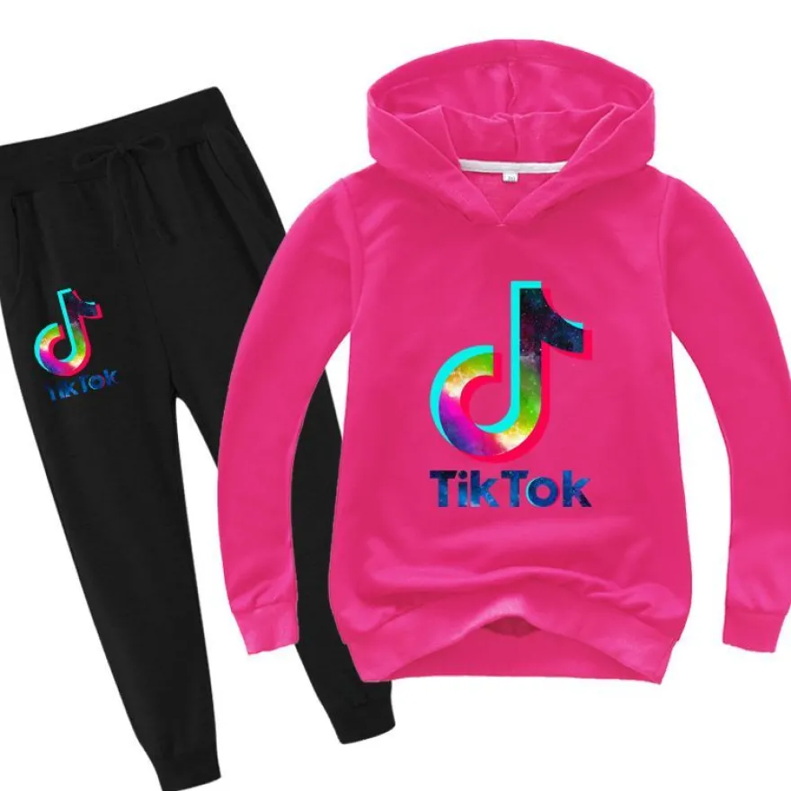 2er Set Junge Mädchen Tik Tok Hoodie Anzug Kinder Tide Pullover mit Hose