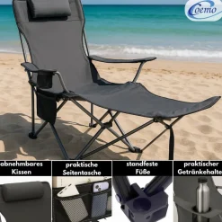 2er Set Liegestuhl tragbar Campingstuhl zusammenklappbar, Getränkehalter Tasche