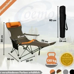 2er Set Liegestuhl tragbar Campingstuhl zusammenklappbar, Getränkehalter Tasche
