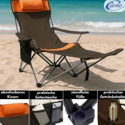 2er Set Liegestuhl tragbar Campingstuhl zusammenklappbar, Getränkehalter Tasche