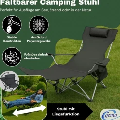 2er Set Liegestuhl tragbar Campingstuhl zusammenklappbar, Getränkehalter Tasche