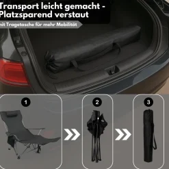 2er Set Liegestuhl tragbar Campingstuhl zusammenklappbar, Getränkehalter Tasche
