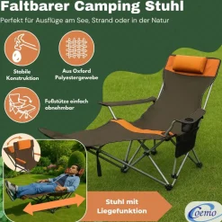 2er Set Liegestuhl tragbar Campingstuhl zusammenklappbar, Getränkehalter Tasche