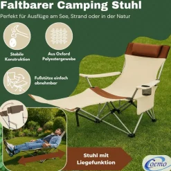 2er Set Liegestuhl tragbar Campingstuhl zusammenklappbar, Getränkehalter Tasche