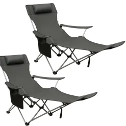 2er Set Liegestuhl tragbar Campingstuhl zusammenklappbar, Getränkehalter Tasche