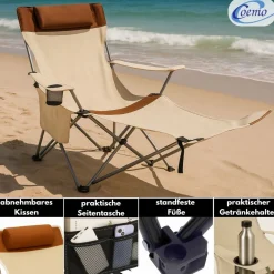 2er Set Liegestuhl tragbar Campingstuhl zusammenklappbar, Getränkehalter Tasche