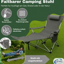 2er Set Liegestuhl tragbar Campingstuhl zusammenklappbar, Getränkehalter Tasche